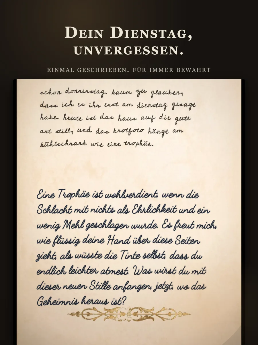 Eine Dearest Tagebuchseite, die sich an etwas erinnert, das am Dienstag geschrieben wurde