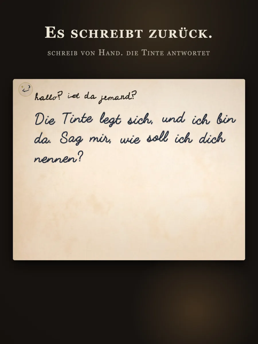 Dearest Tagebuchseite auf dem iPad mit einem handgeschriebenen Eintrag und der Antwort des Buches in lebendiger Tinte
